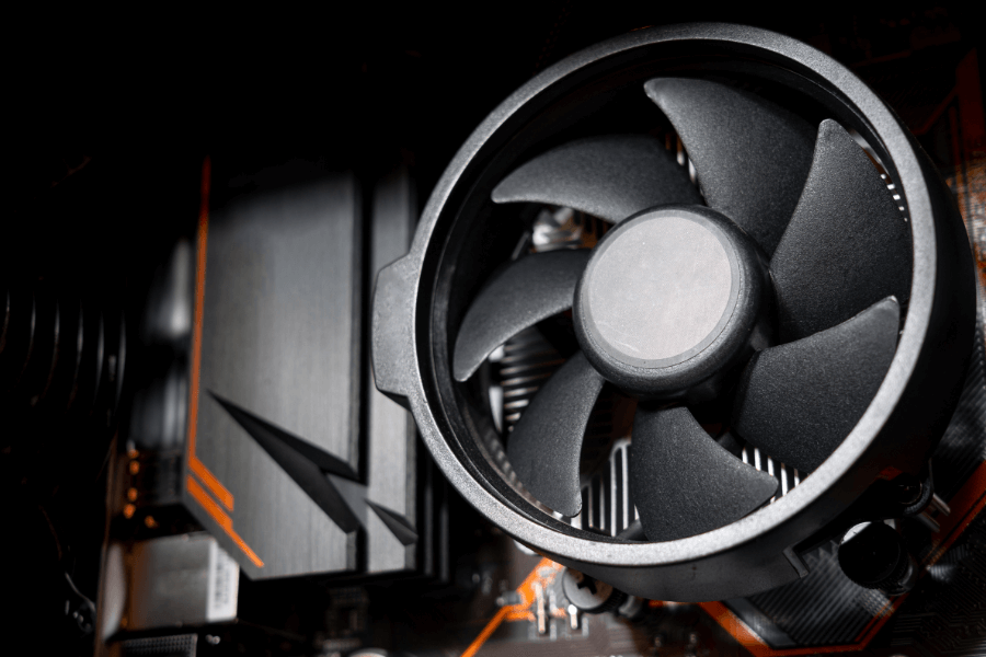 close up of black CPU cooler for a PC